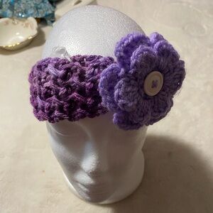 Child’s New Hand Crocheted Headband/Earwarmer. Purple & Lavender Flower.
